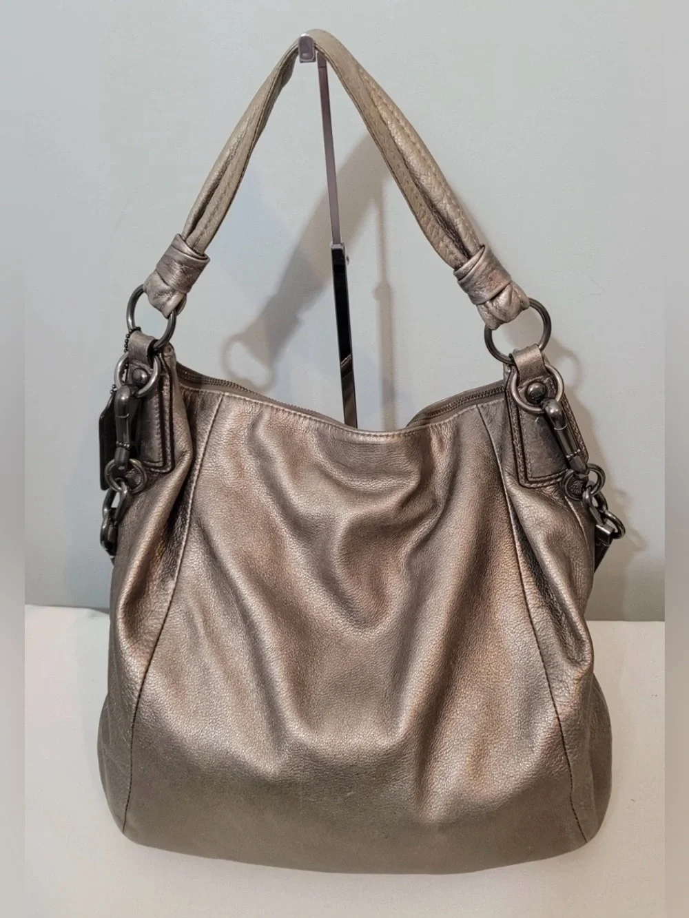 Coach Kristin Metallic Marcasite Leather Hobo Crossbody Bag Y2K Shoulder Purse